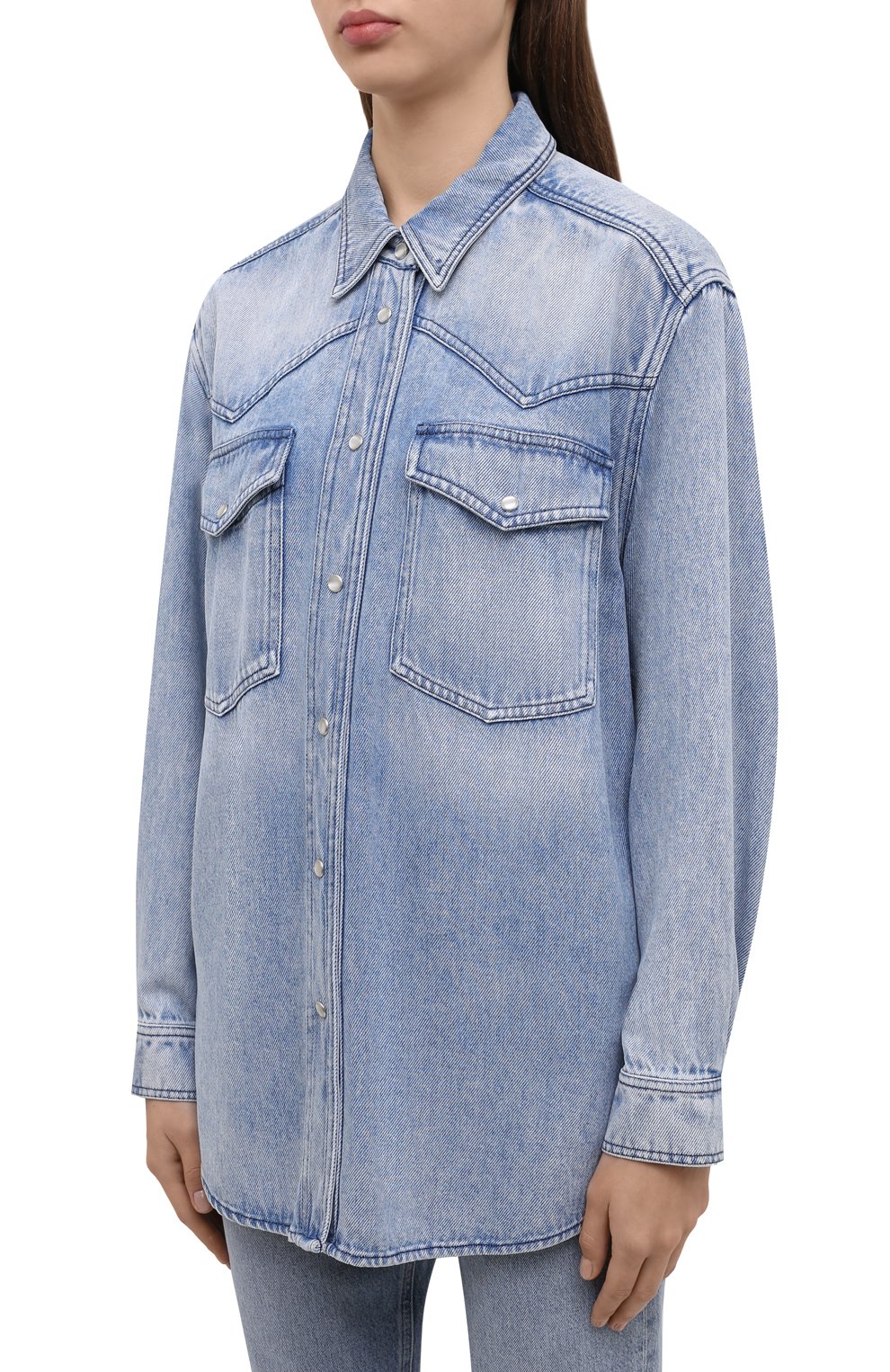 Джинсовая рубашка ISABEL MARANT ETOILE голубого цвета по цене 41200 руб., арт. CH0801-22P021E/TANIAMI, фото 3 Джинсовая рубашка ISABEL MARANT ETOILE, арт. CH0801-22P021E/TANIAMI, фото 3