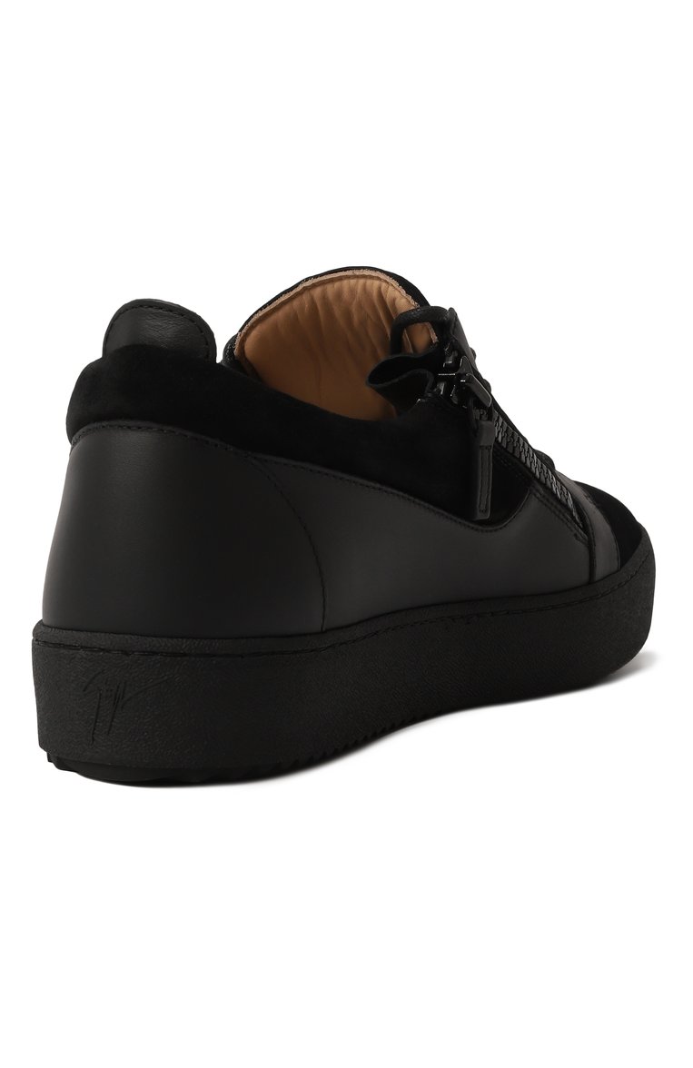 Мужские кожаные кеды frankie GIUSEPPE ZANOTTI DESIGN черного цвета, арт. RU40037 | Фото 5 (Материал внешний: Натуральная кожа, Замша; Подошва: Массивная; Материал внутренний: Натуральная кожа; Кросс-КТ: Низкие; Материал утеплителя: Без утеплителя; Стили: Классический)