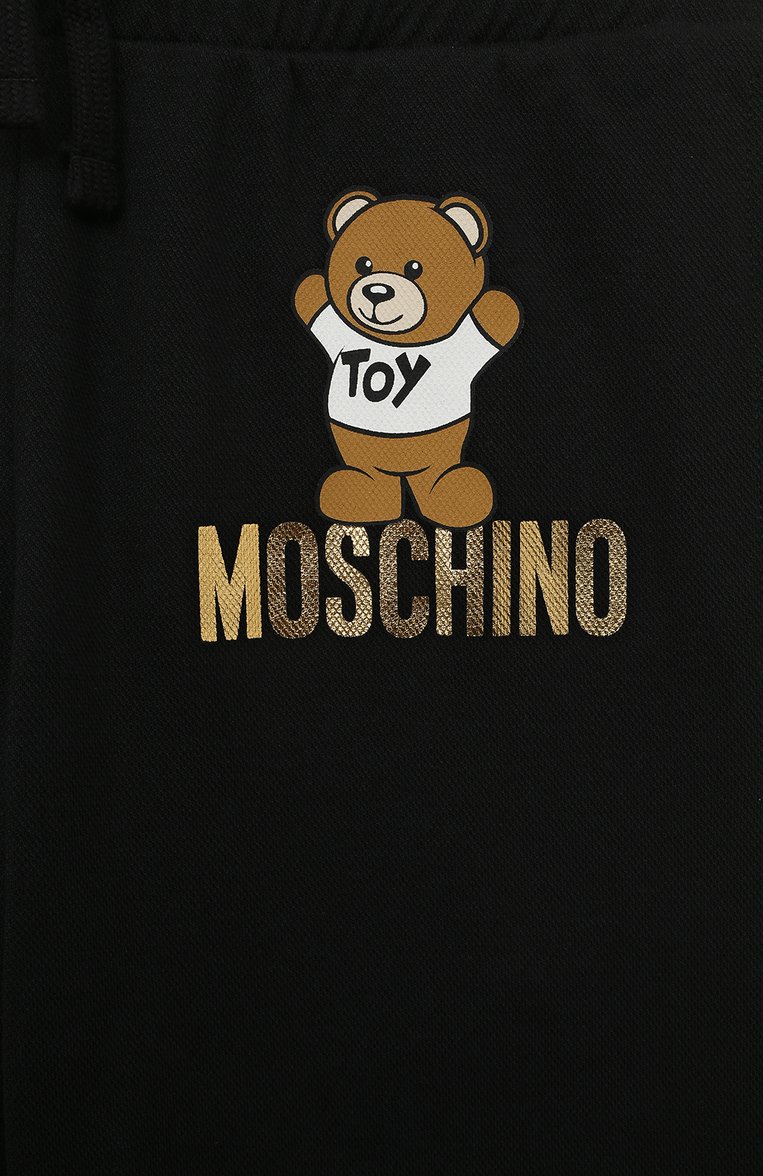 Детские хлопковые джоггеры MOSCHINO черного цвета, �арт. HMP04R/LCA34/4-8 | Фото 3 (Материал внешний: Хлопок; Мальчики Кросс-КТ: Джоггеры-одежда; Нос: Не проставлено)