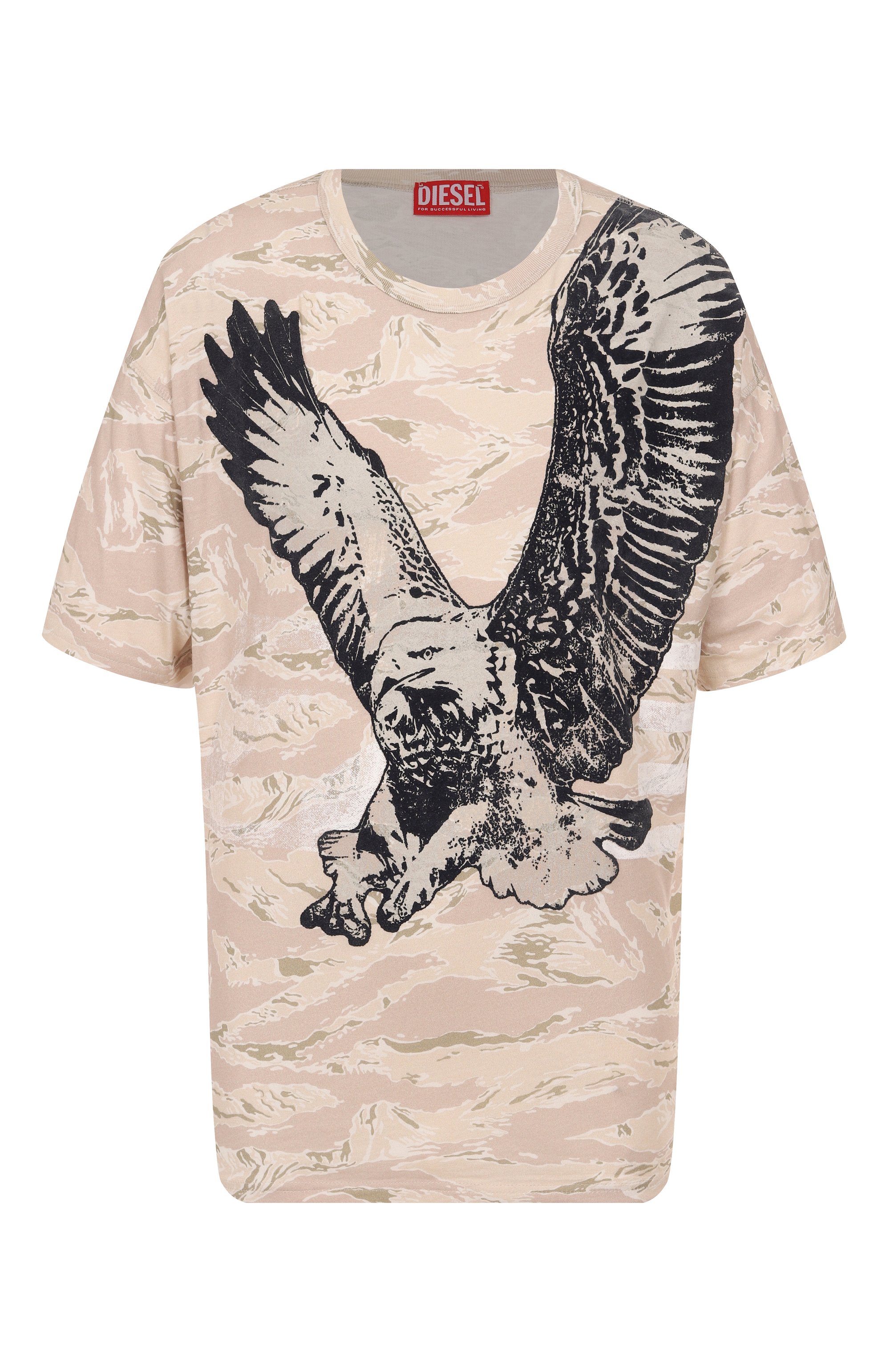 Хлопковая футболка DIESEL бежевого цвета по цене 16650 руб., арт. A19317/0DLBM, фото 1 Хлопковая футболка DIESEL, арт. A19317/0DLBM, фото 1
