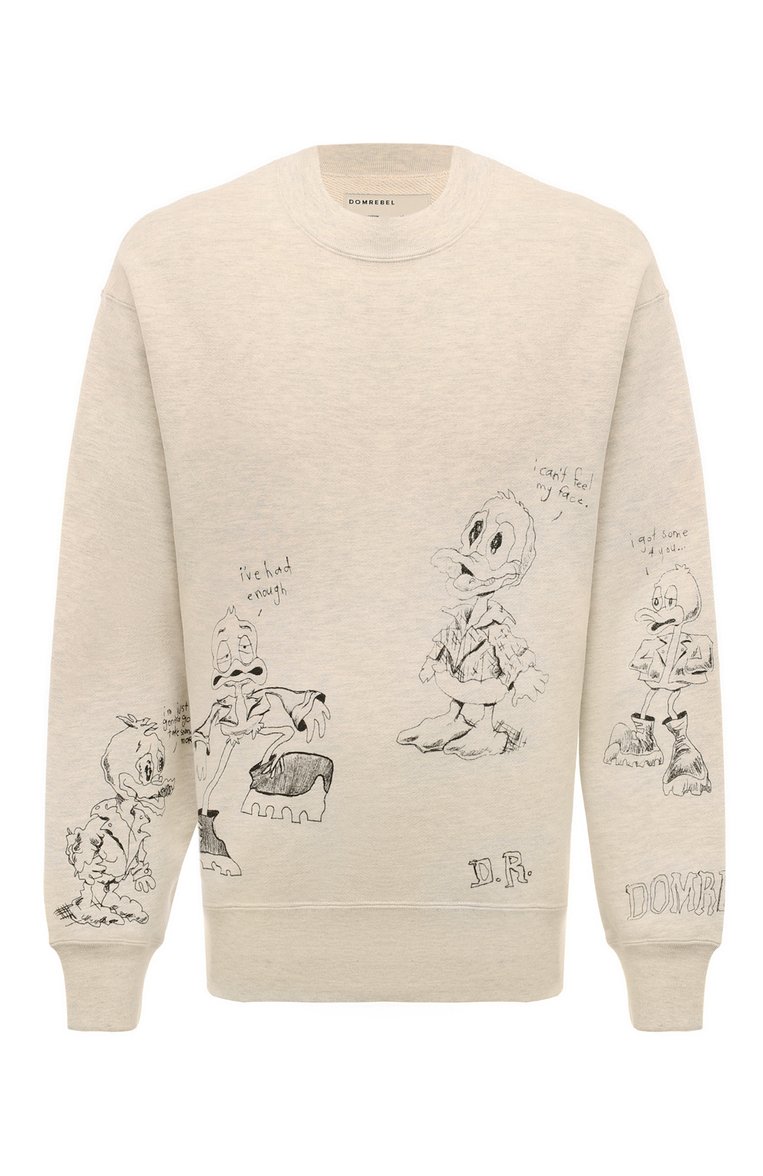 Мужской хлопковый свитшот DOMREBEL бежевого цвета, арт. M QUACK/SWEATSHIRT | Фото 1 (Материал внешний: Хлопок; Длина (для топов): Стандартные; Рукава: Длинные; Стили: Гранж; Мужское Кросс-КТ: свитшот-одежда; Принт: С принтом; Автоматизация ТО: Проставлено; Автоматизация состава: Проставлено; Детали: Без декора)