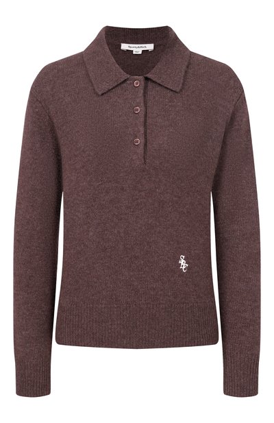 Женский поло из кашемира и шерсти SPORTY AND RICH коричневого цвета по цене 43600 руб., арт. WS07466302BR27 | Фото 1 Женский поло из кашемира и шерсти SPORTY AND RICH, арт. WS07466302BR27
