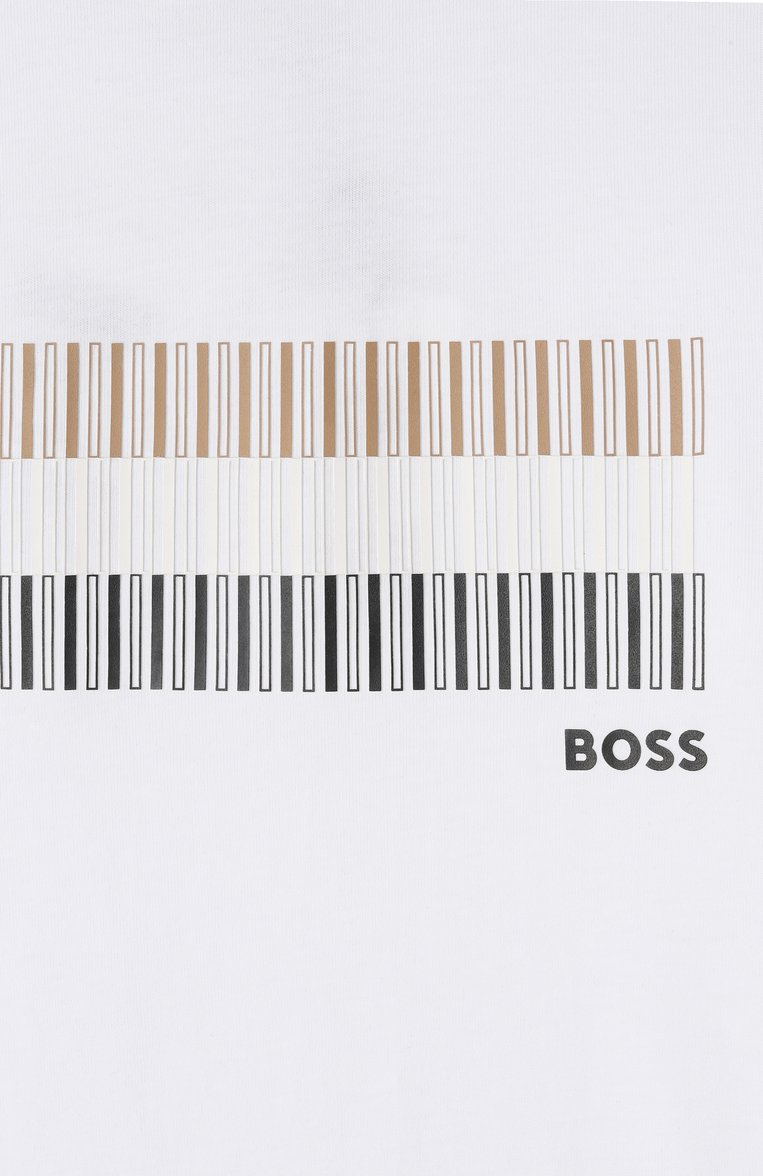 Детская хлопковая футболка BOSS белого цвета, арт. J52035 | Фото 3 (Драгоценные камни: Проставлено; Материал внешний: Хлопок; Рукава: Короткие; Материал сплава: Проставлено; Мальчики Кросс-КТ: Футболка-одежда; Ростовка одежда: 5 лет | 110 см, 7 лет | 122 см, 12 лет | 152 см, 9 лет | 134 см, 13 - 15 лет | 158 см, 16 лет | 164 см)