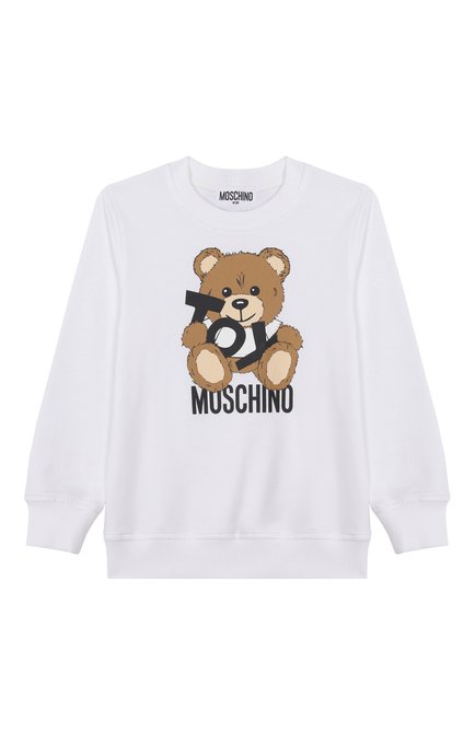 Детский хлопковый свитшот MOSCHINO белого цвета, арт. HUF08V/LCA19/4-8 | Фото 1 (Драгоценные камни: Проставлено; Материал сплава: Проставлено; Материал внешний: Хлопок; Рукава: Длинные)