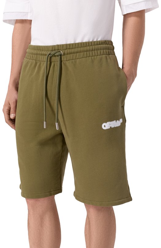 Хлопковые шорты Off-White 0MCI013S25FLE003 Хаки  0MCI013S25FLE003 Фото 3