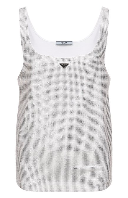 Женский хлопковая майка с отделкой стразами PRADA, арт. 3535BR/13TI