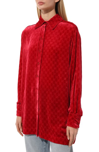 Бархатная рубашка GUCCI красного цвета по цене 201600 руб., арт. 664669 ZAHGE, фото 3 Бархатная рубашка GUCCI, арт. 664669 ZAHGE, фото 3