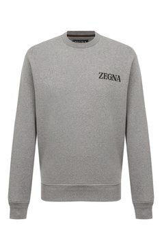 Мужской хлопковый свитшот ZEGNA серого цвета, арт. UD522A7/D872 | Фото 1 (Рукава: Длинные; Принт: Без принта; Длина (для топов): Стандартные; Мужское Кросс-КТ: свитшот-одежда; Материал сплава: Проставлено; Материал внешний: Хлопок; Драгоценные камни: Проставлено; Стили: Кэжуэл)