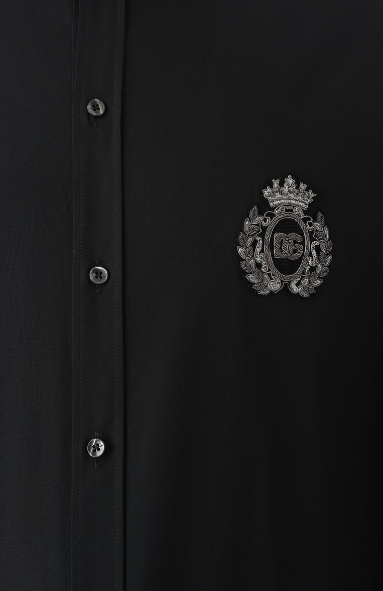 Мужская хлопковая рубашка DOLCE & GABBANA черного цвета, арт. G5ML1Z/GI757 | Фото 6 (Длина (для топов): Стандартные; Материал внешний: Хлопок; Рукава: Длинные; Случай: Вечерний, Повседневный; Рубашки М: Regular Fit; Воротник: Кент; Принт: Однотонные; Манжеты: Под запонки; Стили: Кэжуэл; Автоматизация состава: Проставлено; Автоматизация ТО: Проставлено; Размерность: Идёт в размер; Детали: Декор)