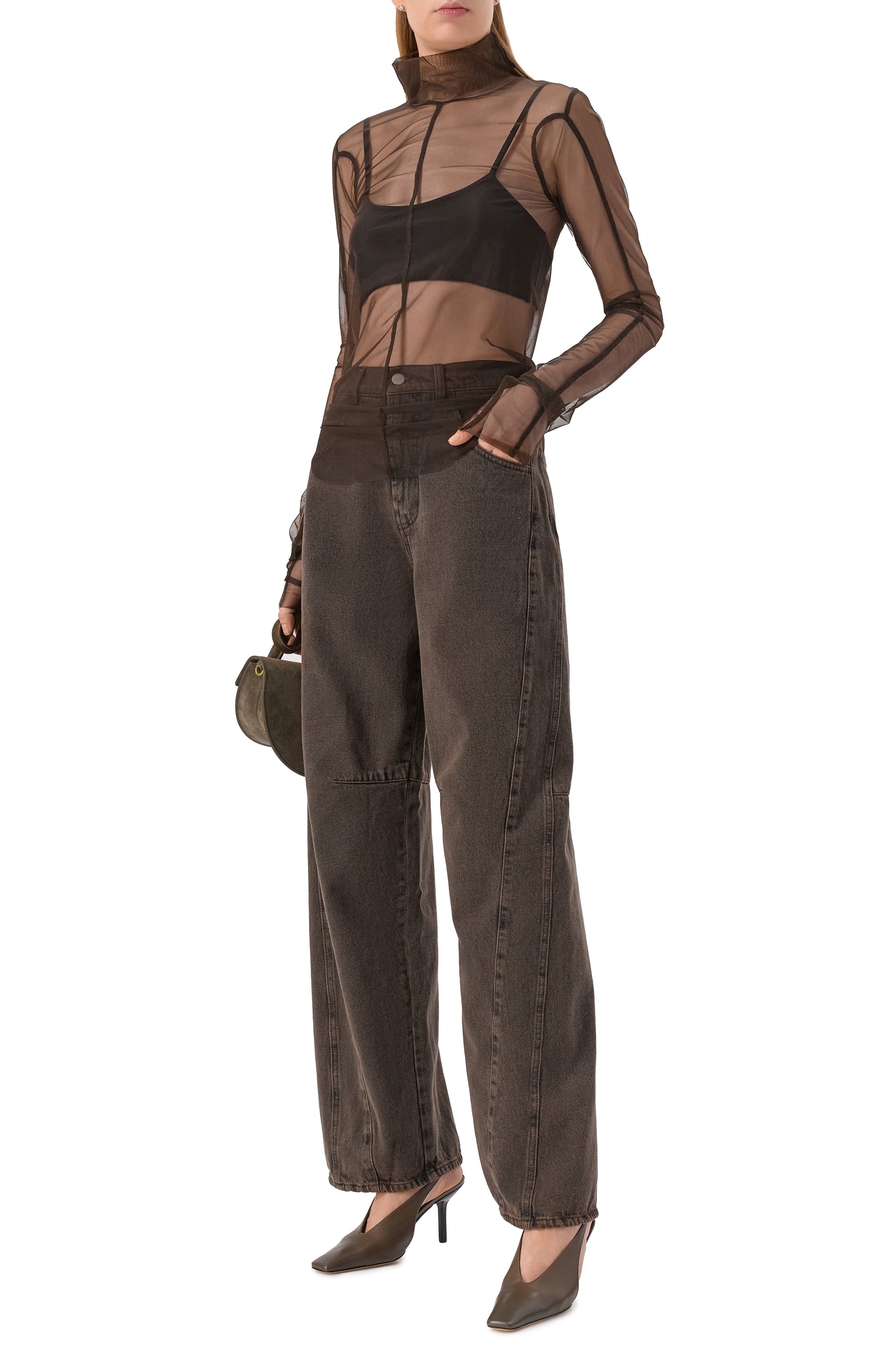 Топ ANDREA YA'AQOV коричневого цвета по цене 29950 руб., арт. 25WTUL37/NYL0N, фото 2 Топ ANDREA YA'AQOV, арт. 25WTUL37/NYL0N, фото 2