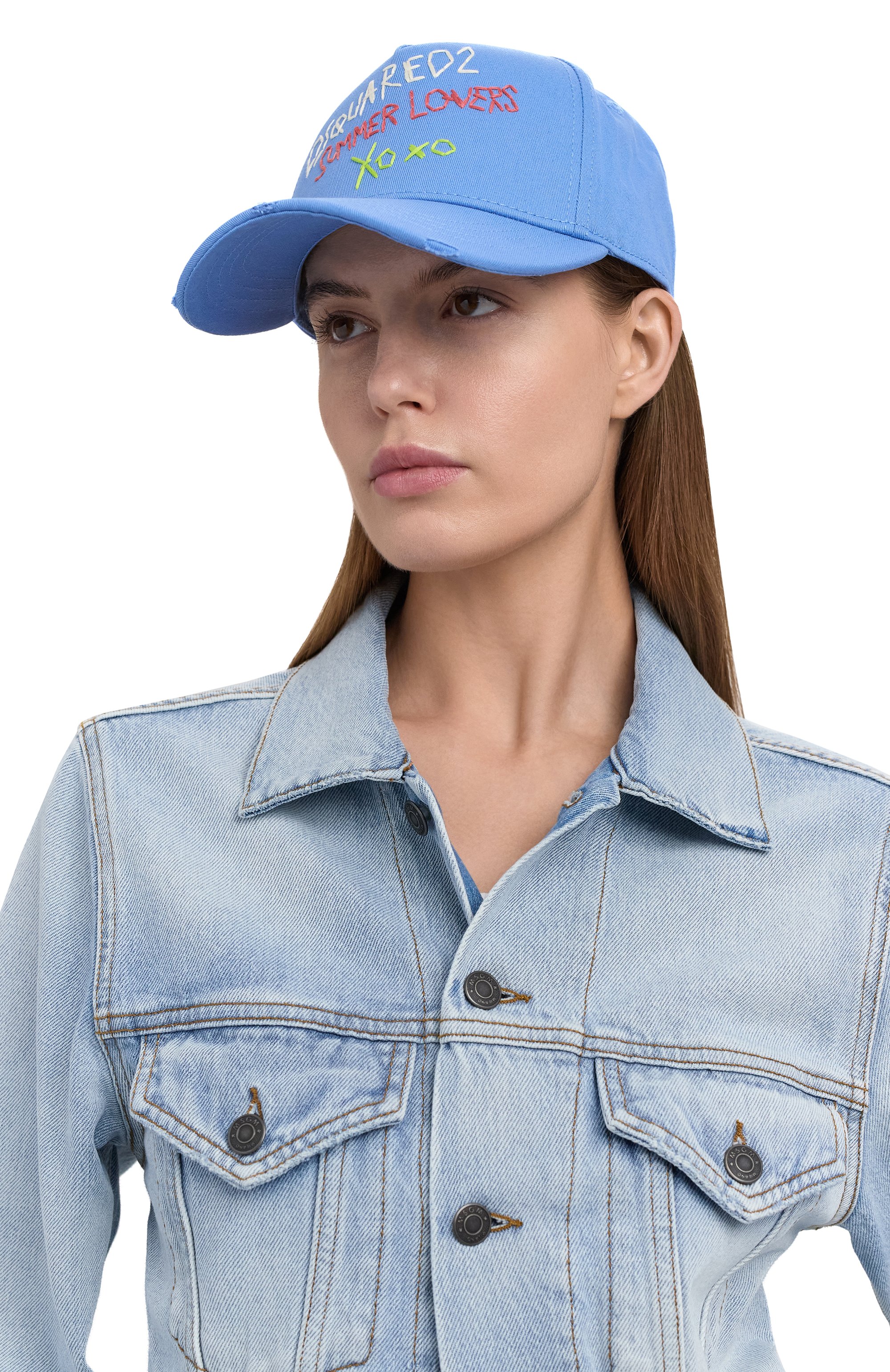 Хлопковая бейсболка DSQUARED2 голубого цвета по цене 18150 руб., арт. BCW0919, фото 2 Хлопковая бейсболка DSQUARED2, арт. BCW0919, фото 2
