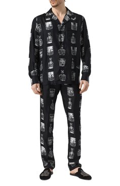Мужская шелковая сорочка DOLCE & GABBANA черного цвета, арт. G5IF1T/HI1V0 | Фото 2 (Длина (для топов): Стандартные; Материал сплава: Проставлено; Рукава: Длинные; Материал внешний: Шелк; Драгоценные камни: Проставлено; Кросс-КТ: домашняя одежда)
