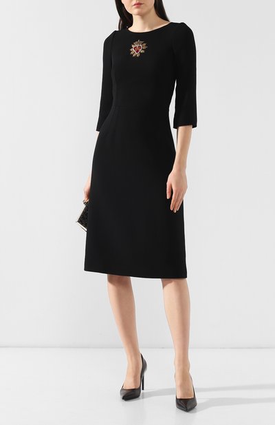 Шерстяное платье DOLCE & GABBANA черного цвета по цене 199000 руб., арт. F6D0HZ/FU2TZ, фото 2 Шерстяное платье DOLCE & GABBANA, арт. F6D0HZ/FU2TZ, фото 2