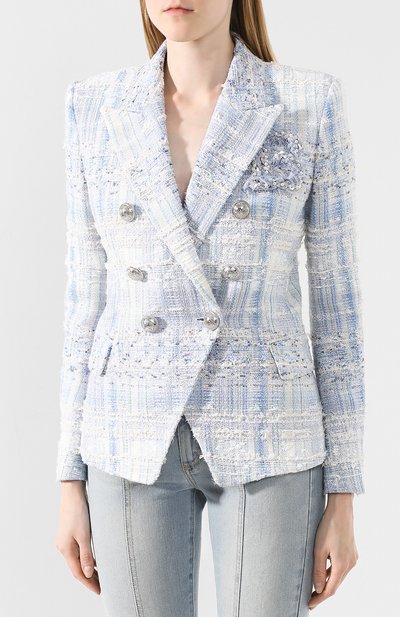 Двубортный жакет BALMAIN голубого цвета по цене 358000 руб., арт. SF27170/W051, фото 3 Двубортный жакет BALMAIN, арт. SF27170/W051, фото 3
