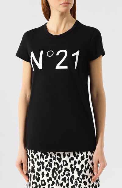 Хлопковая футболка N21 черного цвета по цене 20950 руб., арт. 19E N2M0/F031/4157, фото 3 Хлопковая футболка N21, арт. 19E N2M0/F031/4157, фото 3