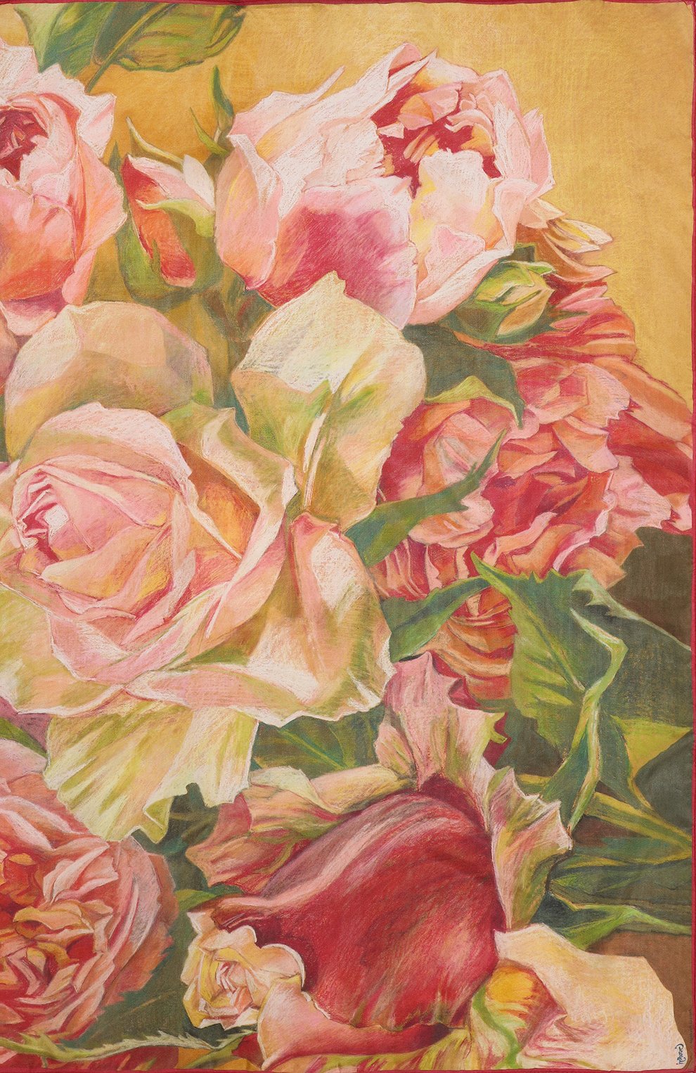 Шелковый платок розы GOURJI разноцветного цвета по цене 18980 руб., арт. T23ROSE7R, фото 5 Шелковый платок розы GOURJI, арт. T23ROSE7R, фото 5