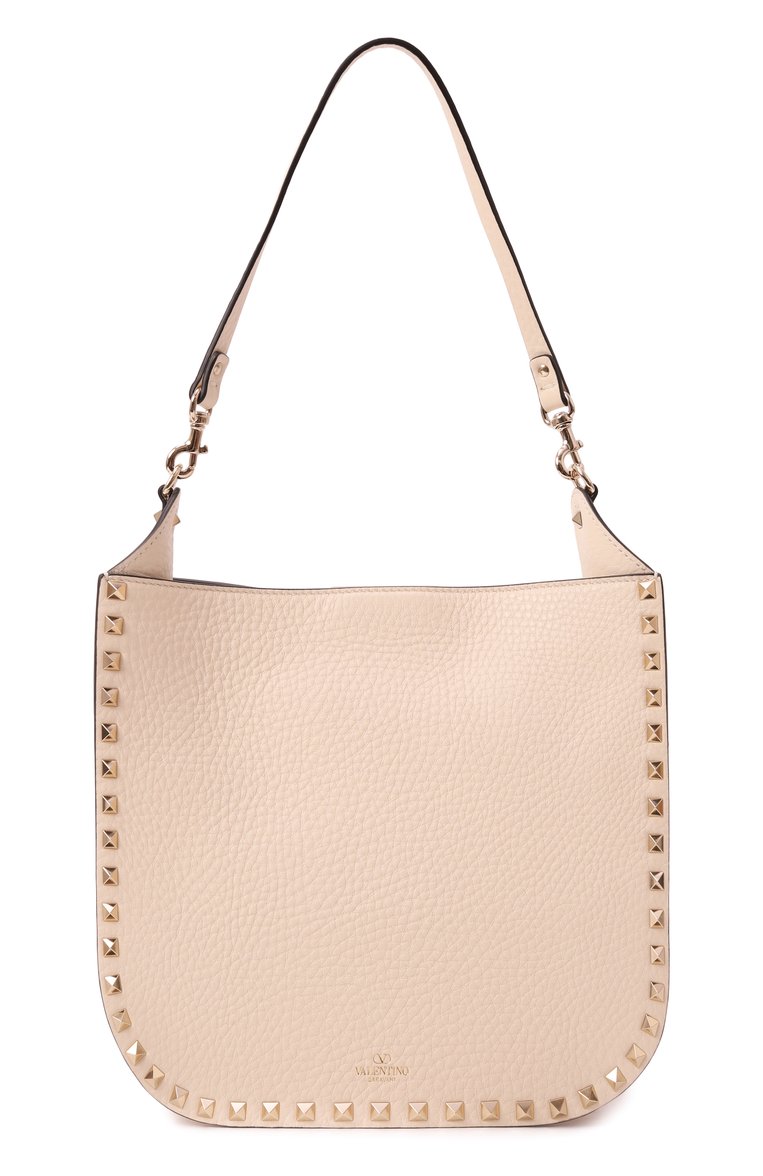 Женская сумка rockstud VALENTINO кремового цвета, арт. 6W2B0N04/TIH | Фото 6 (Драгоценные камни: Проставлено; Ремень/цепочка: На ремешке; Материал сплава: Проставлено; Размер: medium; Материал: Натуральная кожа)