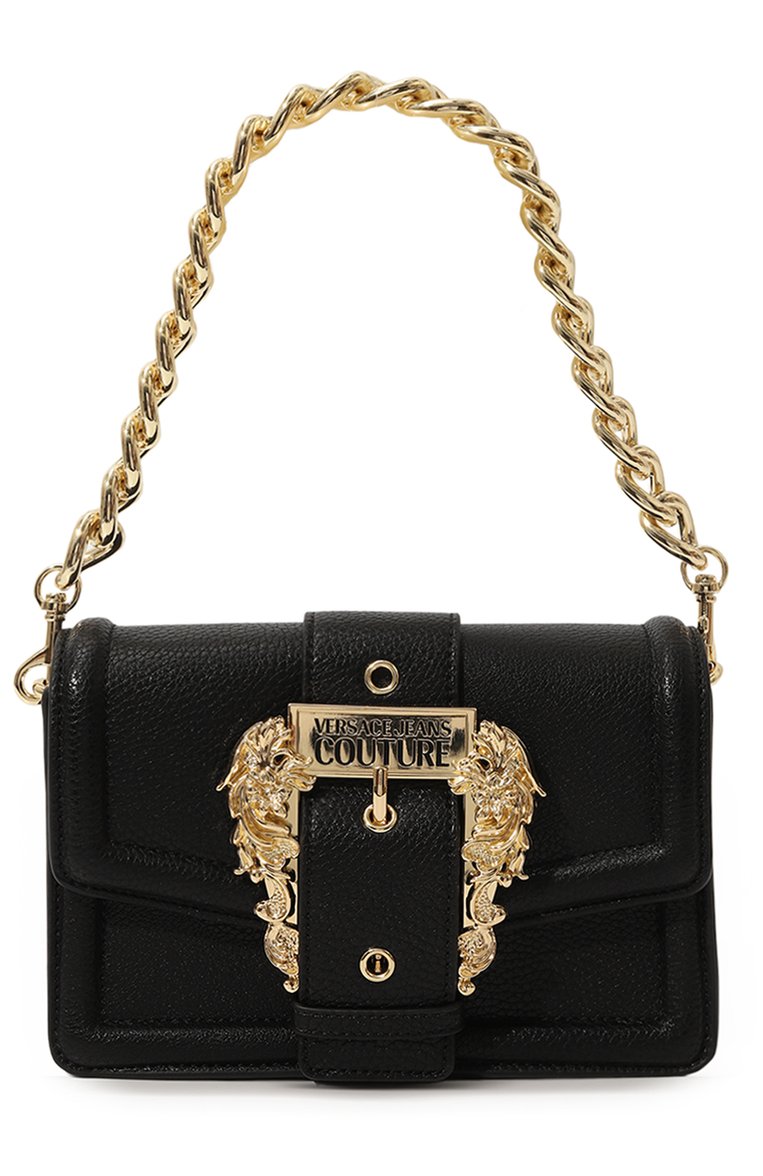 Женская сумка couture1 VERSACE JEANS COUTURE черного цвета, арт. 75VA4BFC/ZS413 | Фото 1 (Ремень/цепочка: На ремешке; Драгоценные камни: Проставлено; Размер: mini; Материал: Текстиль; Материал сплава: Проставлено; Сумки-технические: Сумки top-handle)