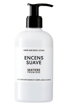 Лосьон для рук и тела encens suave (300ml) MATIERE PREMIERE бесцветного цвета, арт. 3760372460655 | Фото 1 (Нос: Не проставлено; Назначение: Для рук, Для тела; Косметика кросс-кт: Уход У; Региональные ограничения белый список (Axapta Mercury): Не проставлено; Тип продукта: Лосьоны)