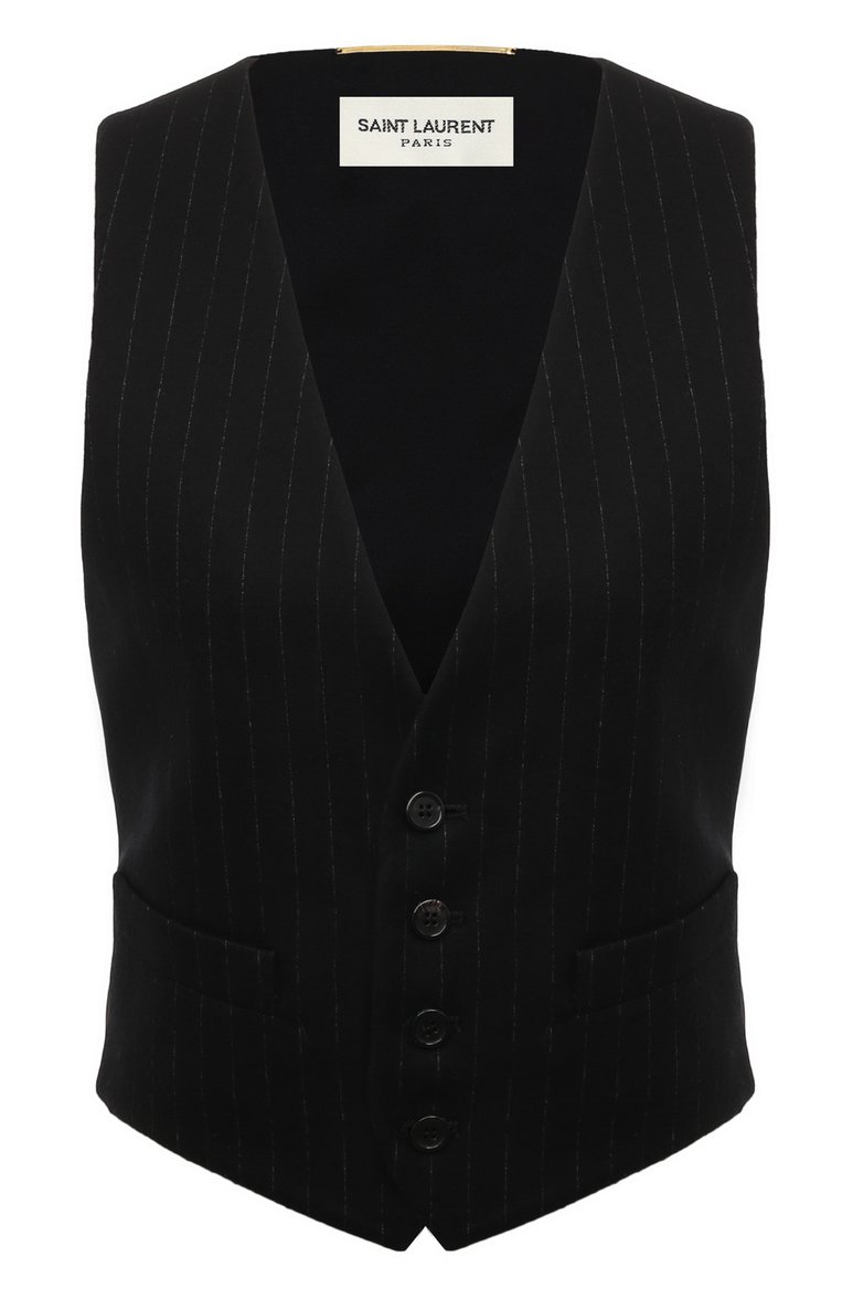 Женский шерстяной жилет SAINT LAURENT черного цвета, арт. 754870/Y5H30 | Фото 1 (Женское Кросс-КТ: Жилет-одежда; Стили: Классический; Материал внешний: Шерсть; Длина (верхняя одежда): Короткие; Автоматизация состава: Проставлено; Автоматизация ТО: Проставлено)