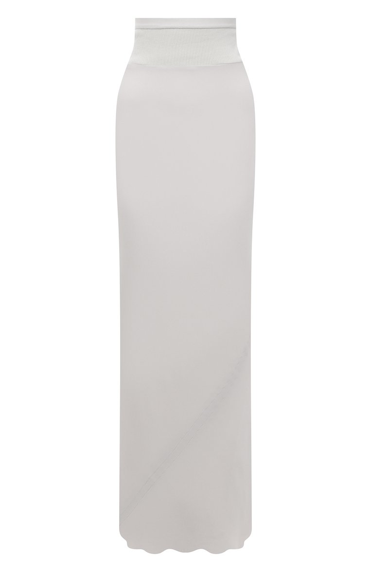 Женская юбка RICK OWENS светло-серого цвета, арт. RP21S3333/CC | Фото 1 (Длина Ж (юбки, платья, шорты): Макси; Стили: Минимализм; Женское Кросс-КТ: Юбка-одежда; Материал внешний: Синтетический материал, Шелк; Региональные ограничения белый список (Axapta Mercury): RU)