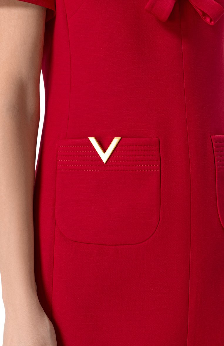 Женское платье из шерсти и шелка VALENTINO красного цвета, арт. 6B3VAEV11CF | Фото 5 (Рукава: Короткие; Длина Ж (юбки, платья, шорты): Мини; Материал внешний: Шерсть, Шелк; Случай: Повседневный; Женское Кросс-КТ: Платье-одежда; Стили: Романтичный)