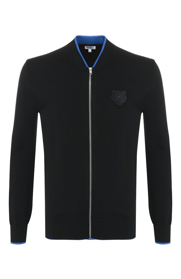 Мужской шерстяной кардиган KENZO черного цвета, арт. F965CA1023AB | Фото 1 (Рукава: Длинные; Длина (для топов): Стандартные; Статус проверки: Проверено, Проверена категория; Материал внешний: Шерсть; Стили: Кэжуэл; Мужское Кросс-КТ: Кардиган-одежда)
