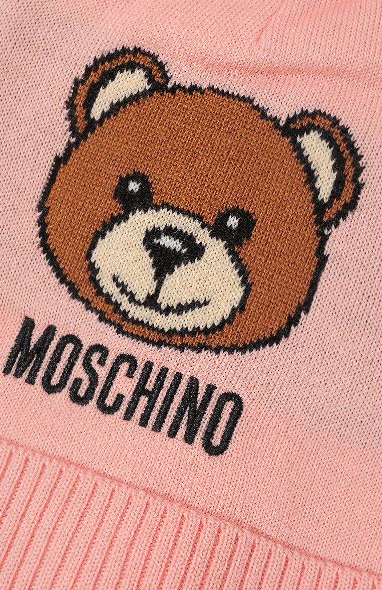 Детского шапка MOSCHINO светло-розового цвета, арт. HUX026/LHE18 | Фото 3 (Материал: Синтетический материал, Шерсть, Текстиль; Нос: Не проставлено)