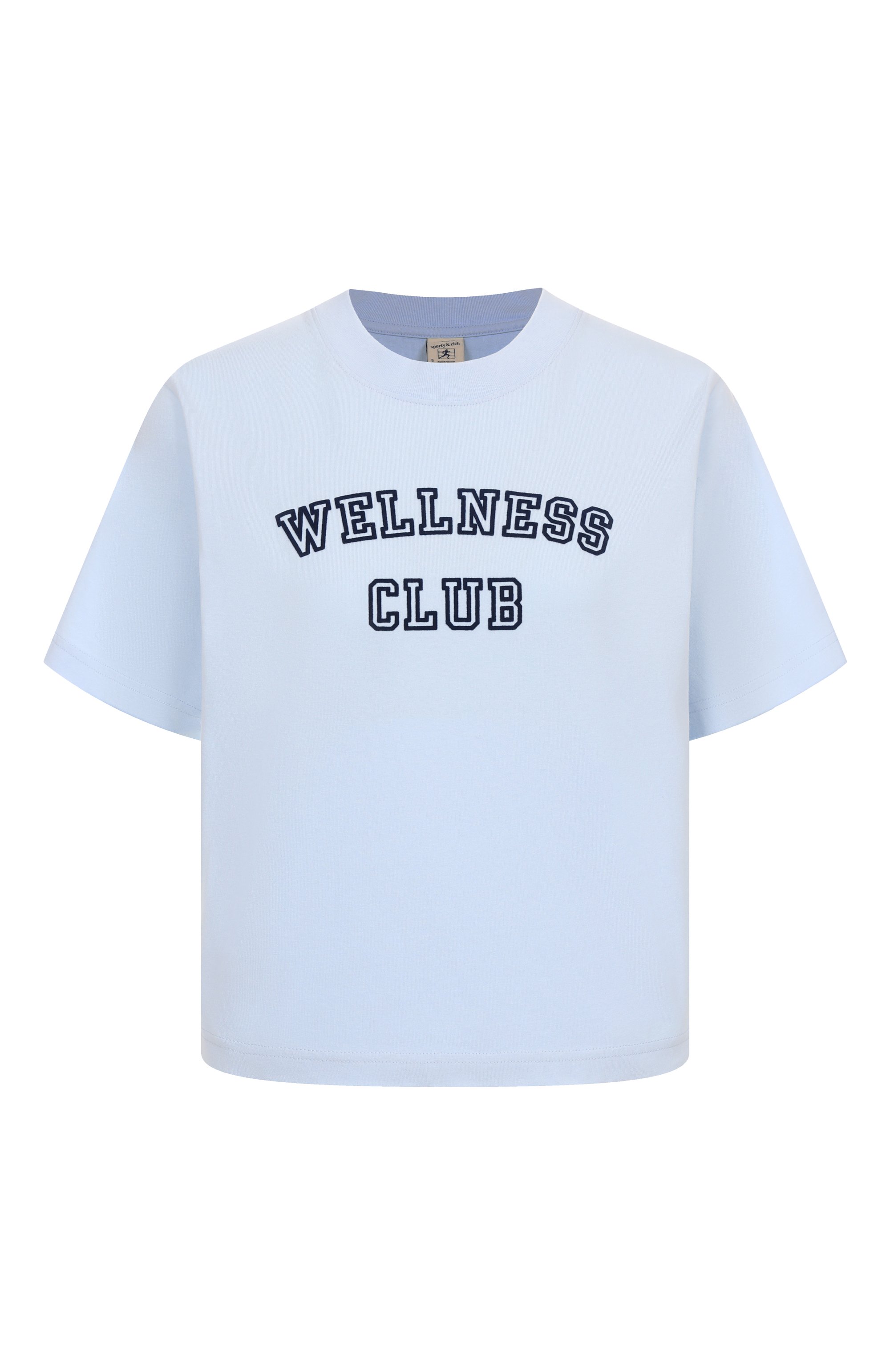 Хлопковая футболка SPORTY AND RICH голубого цвета по цене 9950 руб., арт. T0047602010BL90, фото 1 Хлопковая футболка SPORTY AND RICH, арт. T0047602010BL90, фото 1