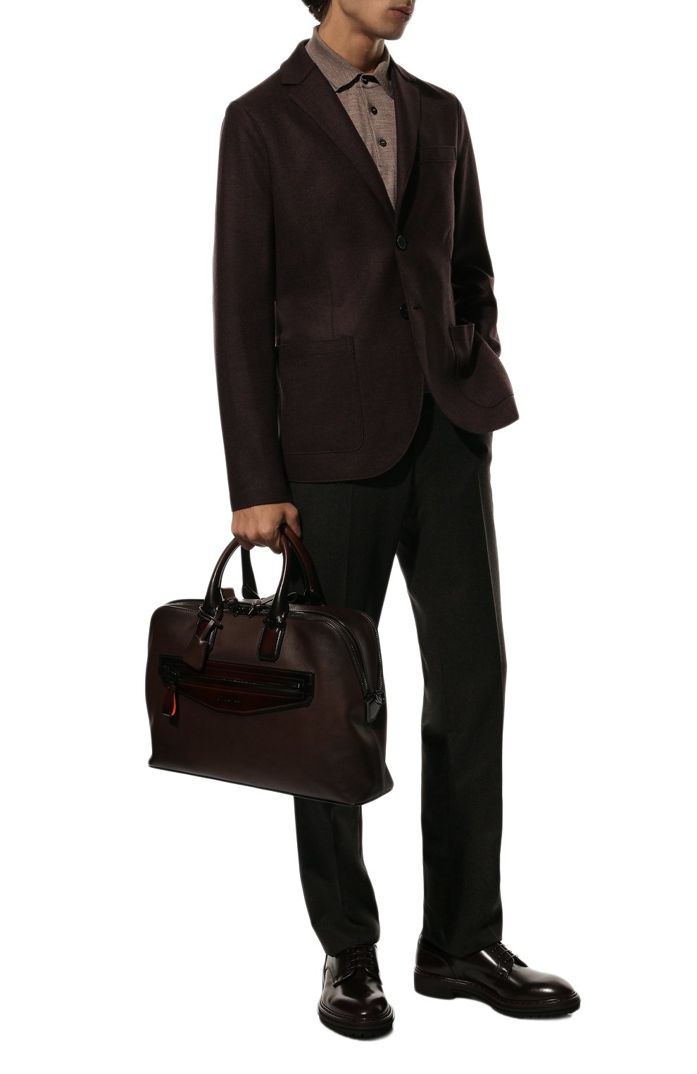 Кожаная сумка для ноутбука SANTONI темно-коричневого цвета по цене 109000 руб., арт. UIBBA2275LI-GSP9T50, фото 7 Кожаная сумка для ноутбука SANTONI, арт. UIBBA2275LI-GSP9T50, фото 7