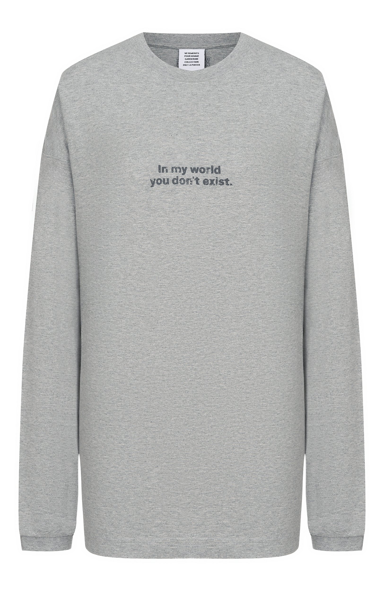 Хлопковый лонгслив VETEMENTS серого цвета по цене 89250 руб., арт. MH27LS265G, фото 1 Хлопковый лонгслив VETEMENTS, арт. MH27LS265G, фото 1