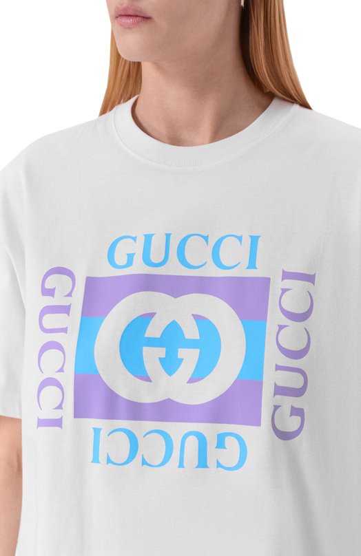 Хлопковая футболка Gucci 837959/XJHG9 Белый  837959/XJHG9 Фото 5