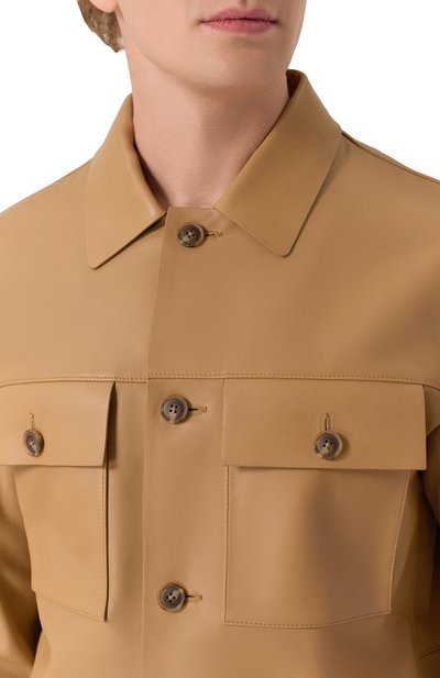 Кожаная куртка-рубашка BOSS коричневого цвета по цене 99950 руб., арт. 50543222, фото 5 Кожаная куртка-рубашка BOSS, арт. 50543222, фото 5