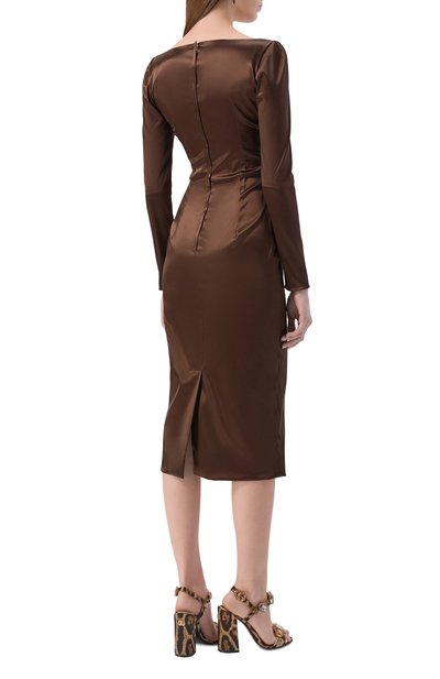 Атласное платье DOLCE & GABBANA коричневого цвета по цене 310000 руб., арт. F6TYGT/FURAD, фото 4 Атласное платье DOLCE & GABBANA, арт. F6TYGT/FURAD, фото 4