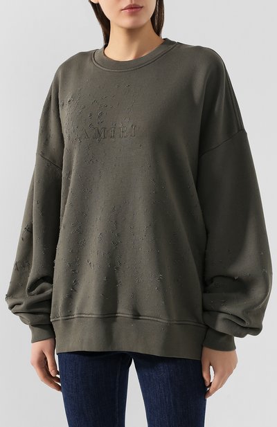 Хлопковый свитшот AMIRI хаки цвета по цене 57950 руб., арт. W9W02197TE, фото 3 Хлопковый свитшот AMIRI, арт. W9W02197TE, фото 3
