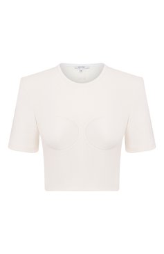 Женская хлопковая футболка NENSI DOJAKA белого цвета, арт. NDSS25-T0P080 | Фото 1 (Рукава: Короткие; Длина (для топов): Укороченные; Материал внешний: Хлопок; Принт: Без принта; Стили: Кэжуэл)