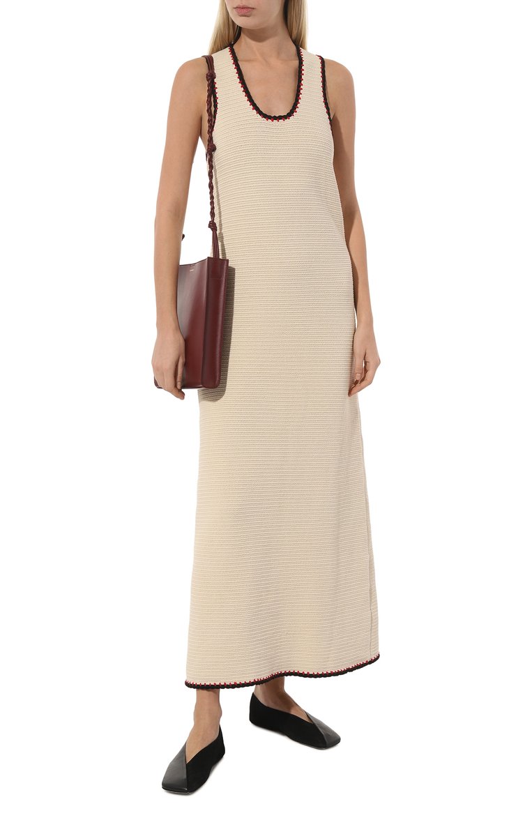 Женское хлопковое платье JIL SANDER бежевого цвета, арт. J40CT0157/J15401 | Фото 2 (Длина Ж (юбки, платья, шорты): Макси; Материал внешний: Хлопок; Женское Кросс-КТ: Платье-одежда, Сарафаны; Случай: Повседневный; Кросс-КТ: Трикотаж; Стили: Минимализм; Рукава: Без рукавов; Автоматизация состава: Проставлено; Автоматизация ТО: Проставлено)