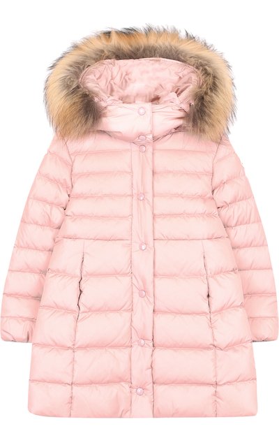Пуховое пальто на молнии с капюшоном и меховой отделкой MONCLER ENFANT, арт. D2-954-49392-25-54155/8-10A, фото 1