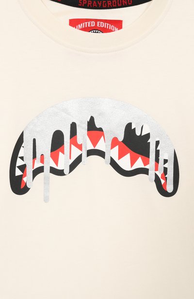 Хлопковая футболка SPRAYGROUND кремового цвета по цене 7425 руб., арт. SPY1575IV0/SILVER DRIP 0VER T-SHIRT IV0, фото 3 Хлопковая футболка SPRAYGROUND, арт. SPY1575IV0/SILVER DRIP 0VER T-SHIRT IV0, фото 3