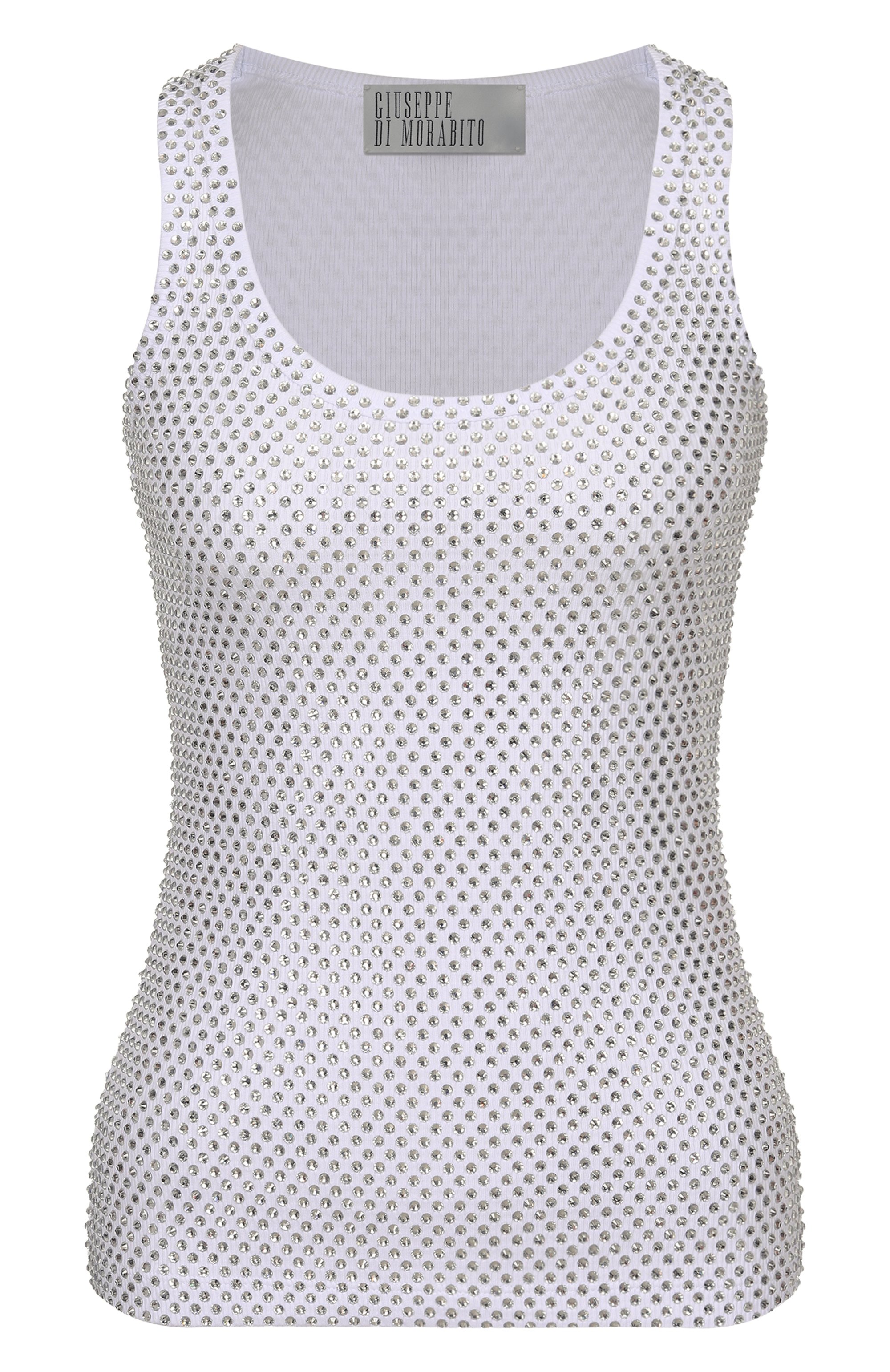 Топ с отделкой стразами GIUSEPPE DI MORABITO белого цвета по цене 54050 руб., арт. 06PST0257FC 16414, фото 1 Топ с отделкой стразами GIUSEPPE DI MORABITO, арт. 06PST0257FC 16414, фото 1