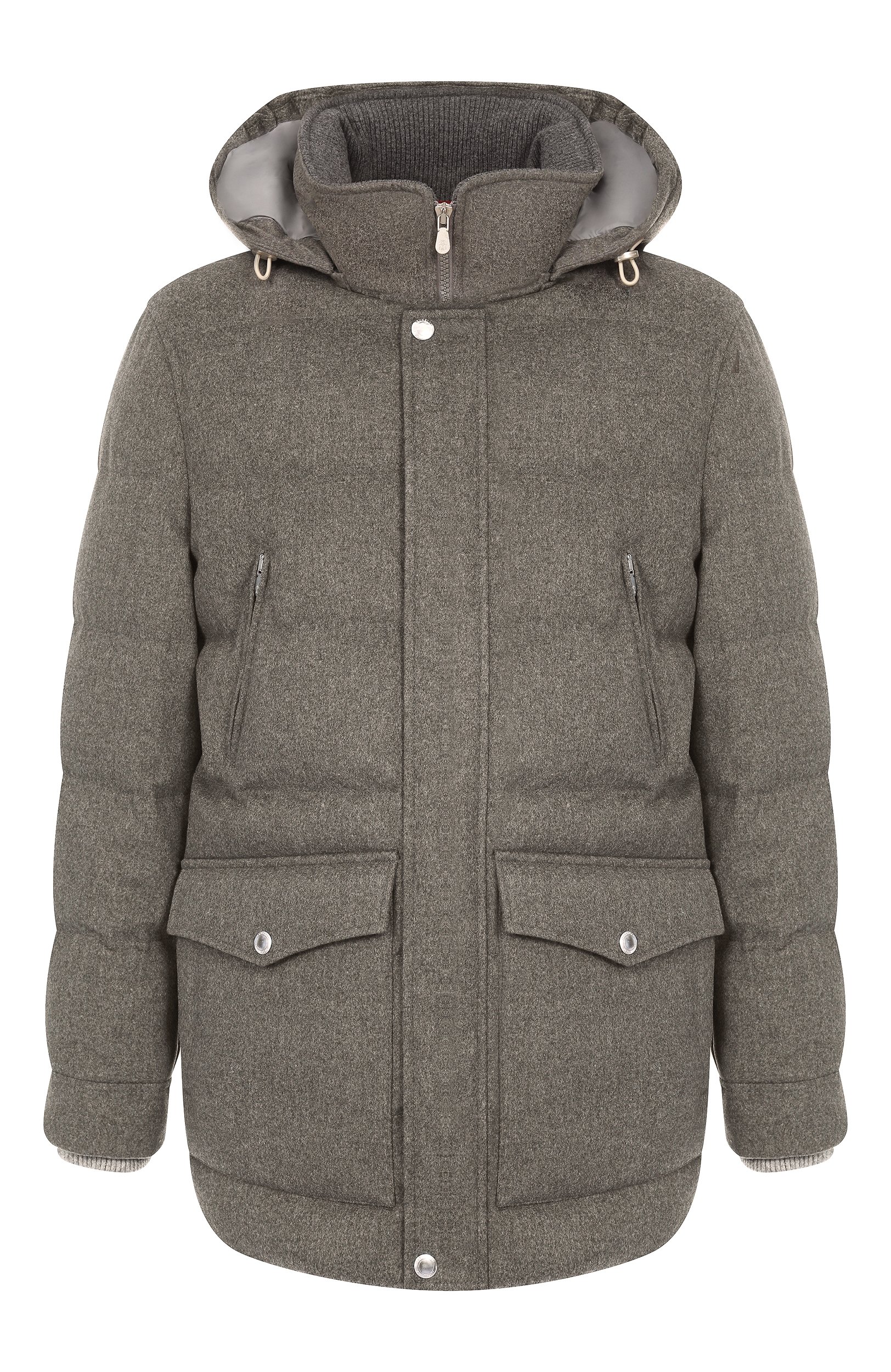 Шерстяной пуховик BRUNELLO CUCINELLI хаки цвета по цене 765500 руб., арт. MM4701823, фото 1 Шерстяной пуховик BRUNELLO CUCINELLI, арт. MM4701823, фото 1