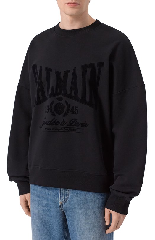 Хлопковый свитшот Balmain GH1JS191/GF46 Чёрный  GH1JS191/GF46 Фото 3