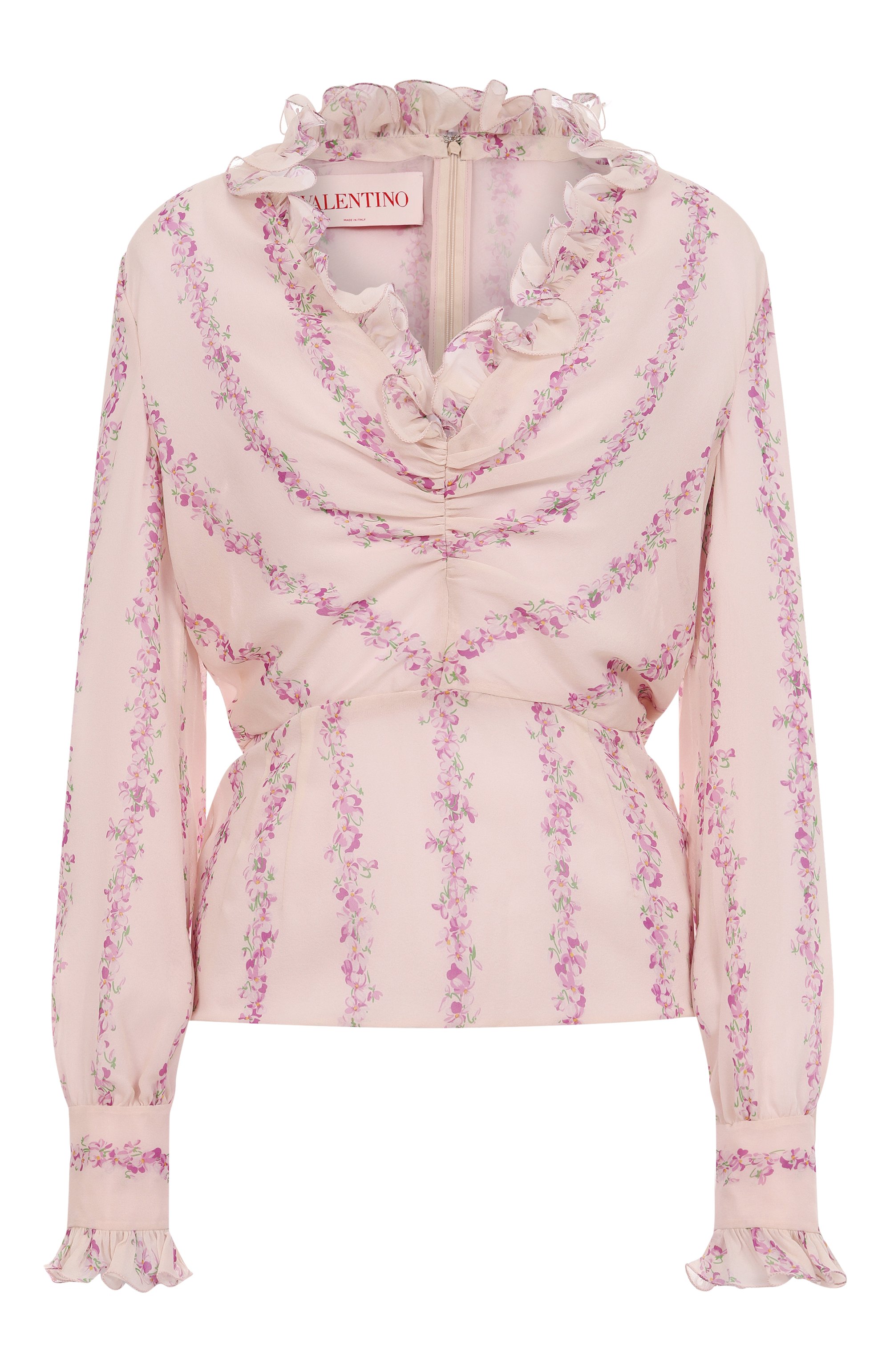 Шелковая блузка VALENTINO светло-розового цвета по цене 299500 руб., арт. 6B0AEAJ0/9AC, фото 1 Шелковая блузка VALENTINO, арт. 6B0AEAJ0/9AC, фото 1
