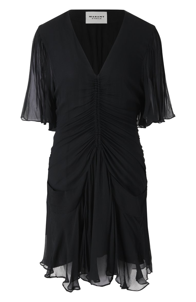 Женское платье из вискозы ISABEL MARANT ETOILE черного цвета, арт. 25PR00330FA/C1J07E | Фото 1 (Рукава: 3/4; Материал внешни�й: Вискоза; Длина Ж (юбки, платья, шорты): Мини; Женское Кросс-КТ: Платье-одежда; Случай: Повседневный; Стили: Бохо)