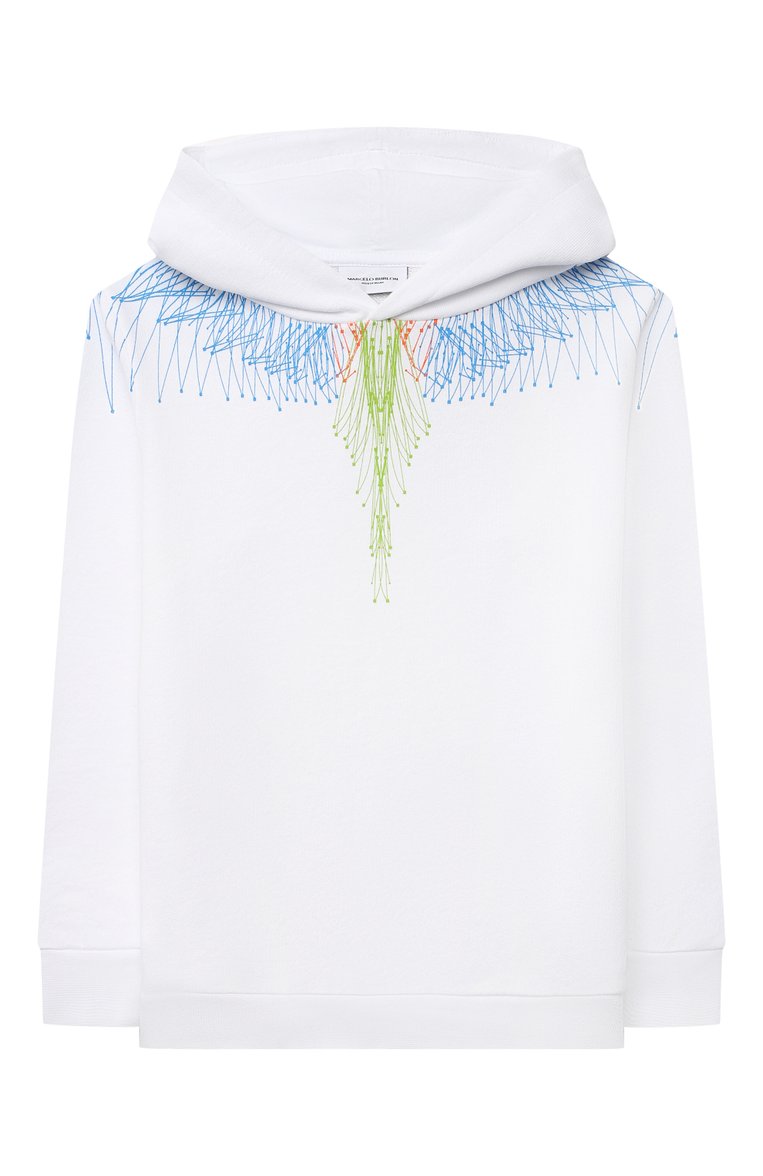 Детский хлопковое худи MARCELO BURLON KIDS OF MILAN белого цвета, арт. 21E/B/MB/2105/0020/2-6Y | Фото 1 (Рукава: Длинные; Материал внешний: Хлопок; Региональные ограничения белый список (Axapta Mercury): RU; Мальчики Кросс-КТ: Худи-одежда; Драгоценные камни: Проставлено; Материал сплава: Проставлено; Ростовка одежда: 6 лет | 116 см)