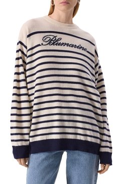 Женский шерстяной свитер BLUMARINE кремвого цвета, арт. P522M536W | Фото 3 (Драгоценные камни: Проставлено; Рукава: Длинные; Длина (для топов): Стандартные; Материал внешний: Шерсть; Материал сплава: Проставлено; Женское Кросс-КТ: Свитер-одежда; Стили: Кэжуэл)