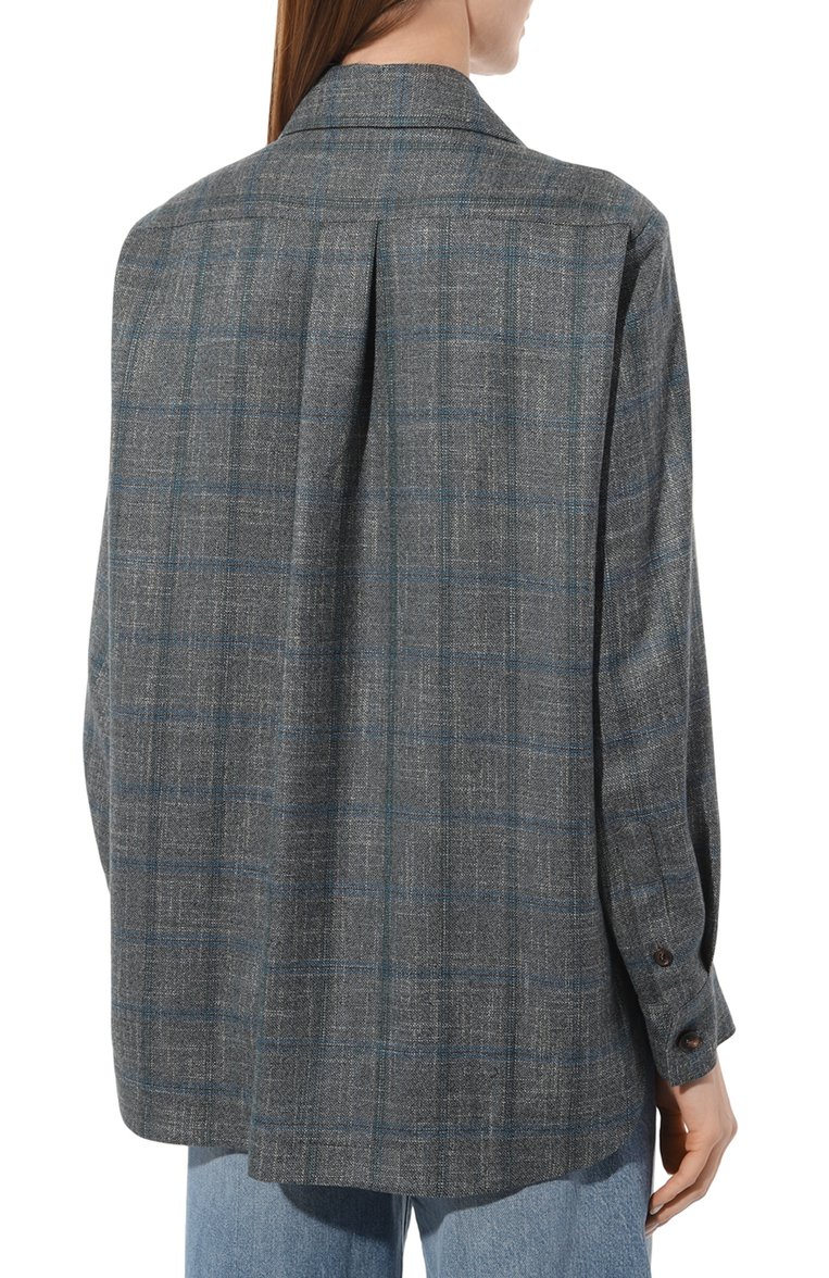 Женская рубашка из шерсти и вискозы KITON серого цвета, арт. D50429K0511C | Фото 4 (Рукава: Длинные; Длина (для топов): Удлиненные; Материал внешний: Шерсть, Вискоза; Принт: С принтом, Клетка; Женское Кросс-КТ: Рубашка-одежда; Автоматизация состава: Проставлено; Автоматизация ТО: Проставлено)