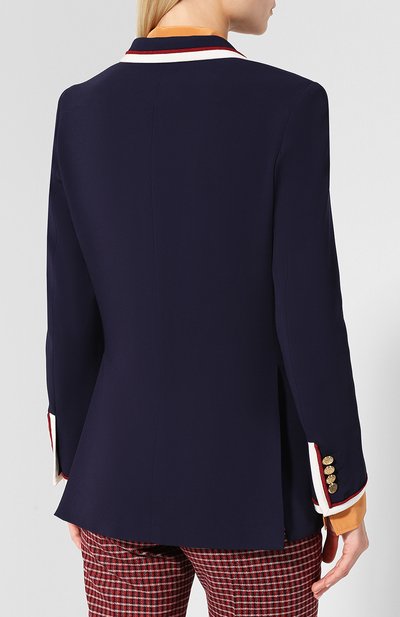 Жакет с контрастной отделкой GUCCI синего цвета по цене 257760 руб., арт. 523859/ZKR01, фото 4 Жакет с контрастной отделкой GUCCI, арт. 523859/ZKR01, фото 4