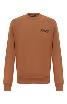 Мужской хлопковый свитшот ZEGNA коричневого цвета, арт. UD522A7/D872 | Фото 1 (Рукава: Длинные; Принт: Без принта; Длина (для топов): Стандартные; Мужское Кросс-КТ: свитшот-одежда; Материал сплава: Проставлено; Материал внешний: Хлопок; Стили: Спорт-шик; Драгоценные камни: Проставлено)