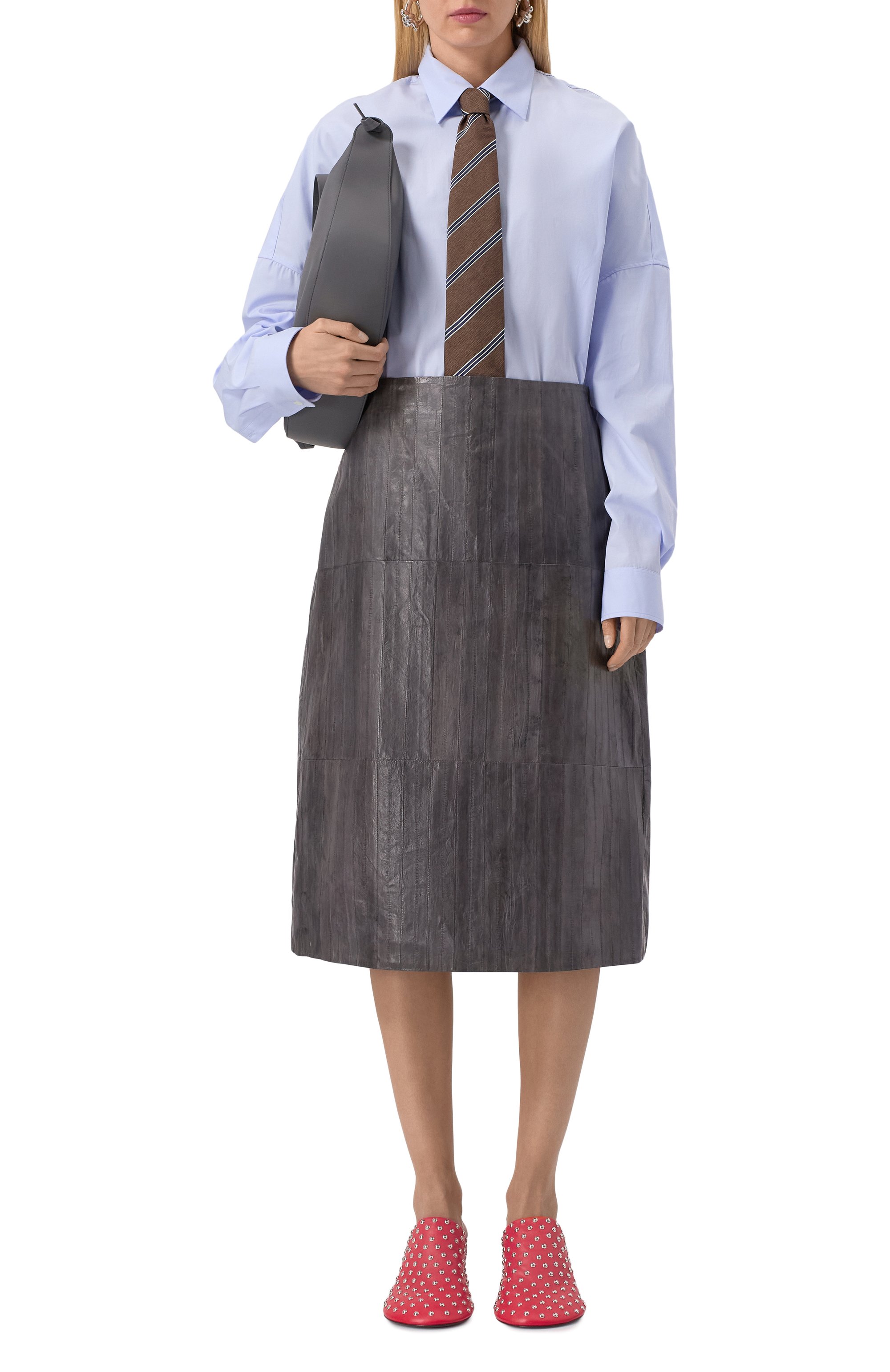 Кожаная юбка JIL SANDER темно-серого цвета по цене 480500 руб., арт. J02MA0294-J07204, фото 2 Кожаная юбка JIL SANDER, арт. J02MA0294-J07204, фото 2